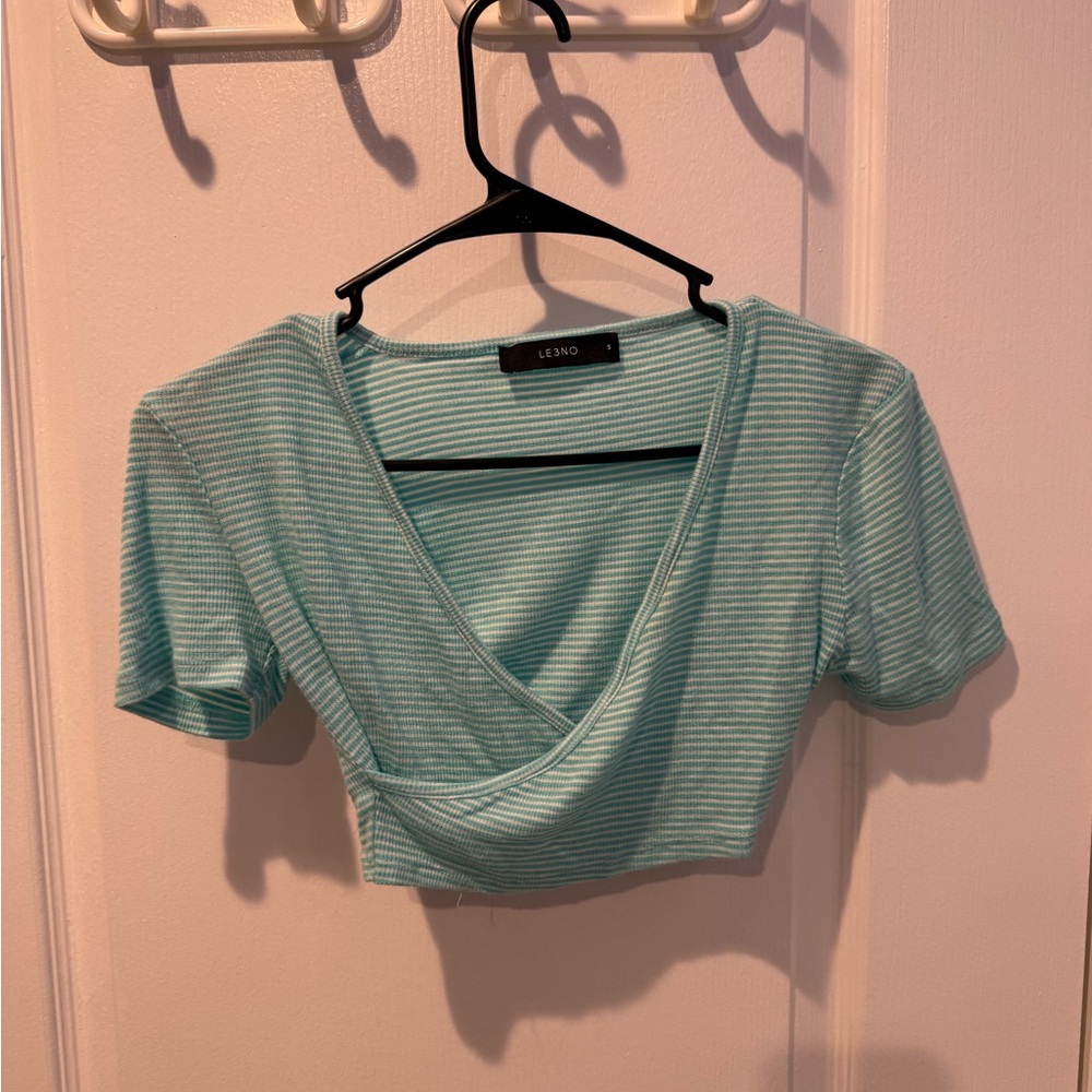 Lemon Mint Striped Wrap Blouse